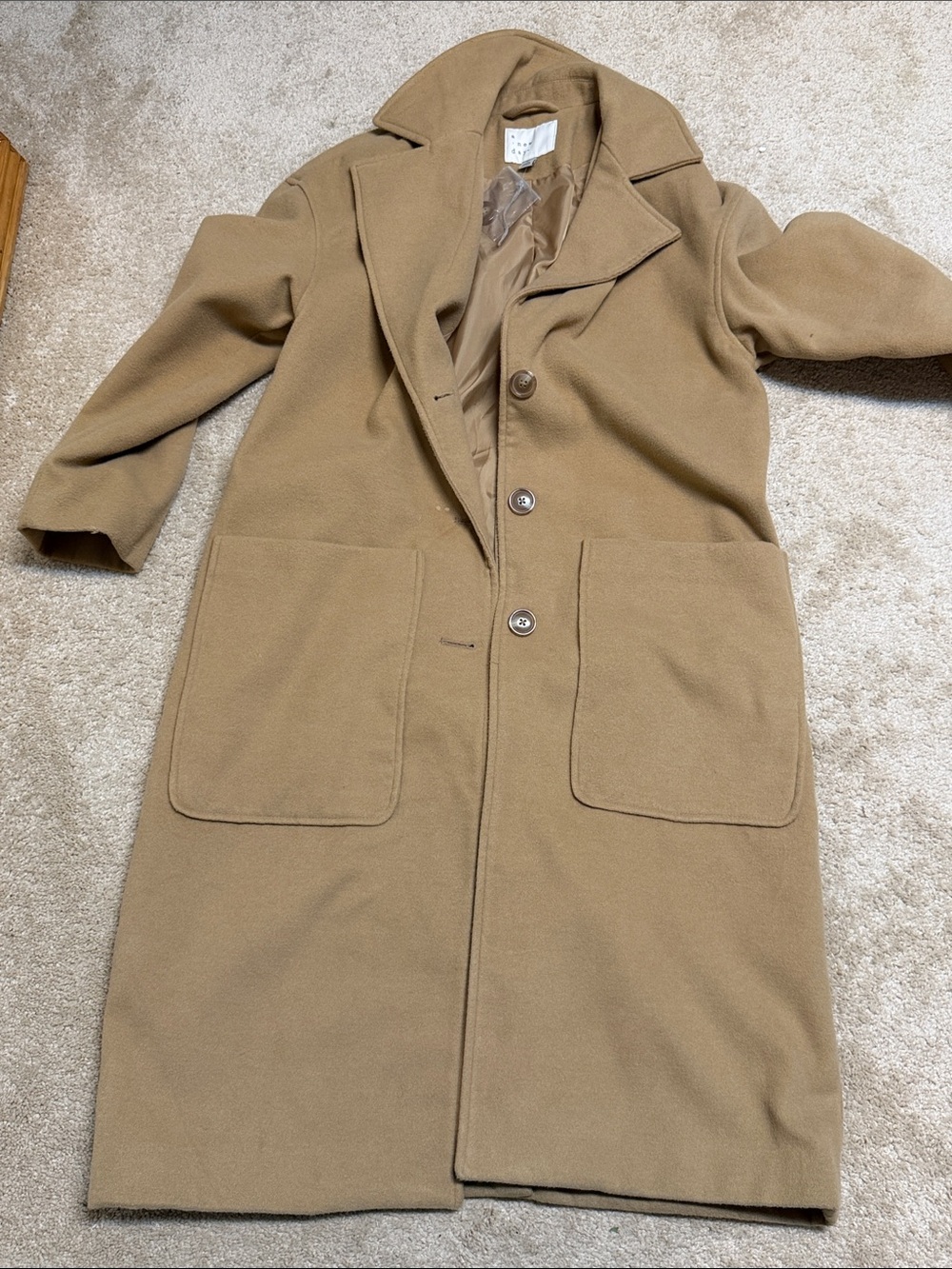 a new day Camel Single-Breasted Long Trench Coat